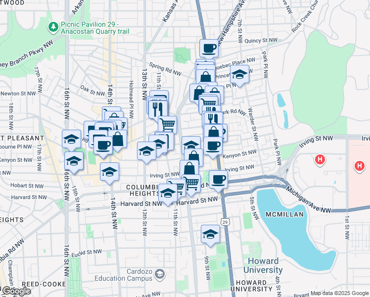 map of restaurants, bars, coffee shops, grocery stores, and more near 101 Independence Avenue Southeast in Washington