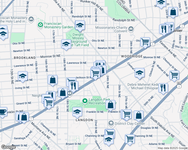 map of restaurants, bars, coffee shops, grocery stores, and more near 101 Independence Avenue Southeast in Washington