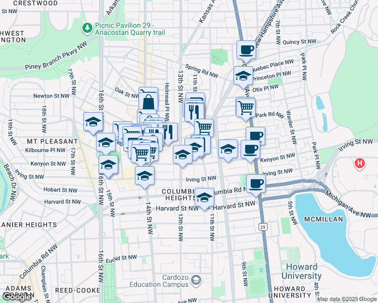 map of restaurants, bars, coffee shops, grocery stores, and more near 101 Independence Avenue Southeast in Washington