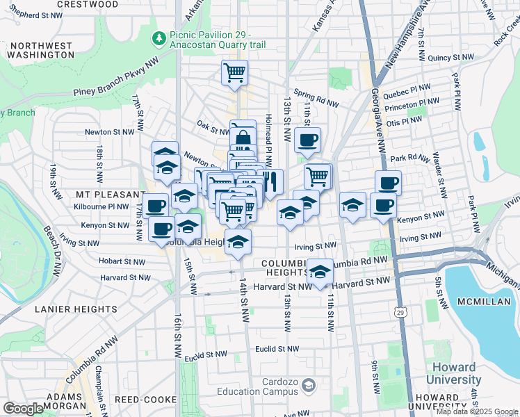 map of restaurants, bars, coffee shops, grocery stores, and more near 101 Independence Avenue Southeast in Washington