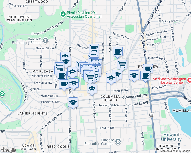 map of restaurants, bars, coffee shops, grocery stores, and more near 101 Independence Avenue Southeast in Washington