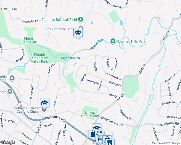 map of restaurants, bars, coffee shops, grocery stores, and more near 6226 Kellogg Drive in McLean
