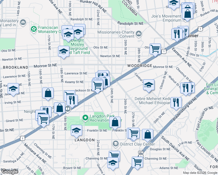 map of restaurants, bars, coffee shops, grocery stores, and more near 101 Independence Avenue Southeast in Washington