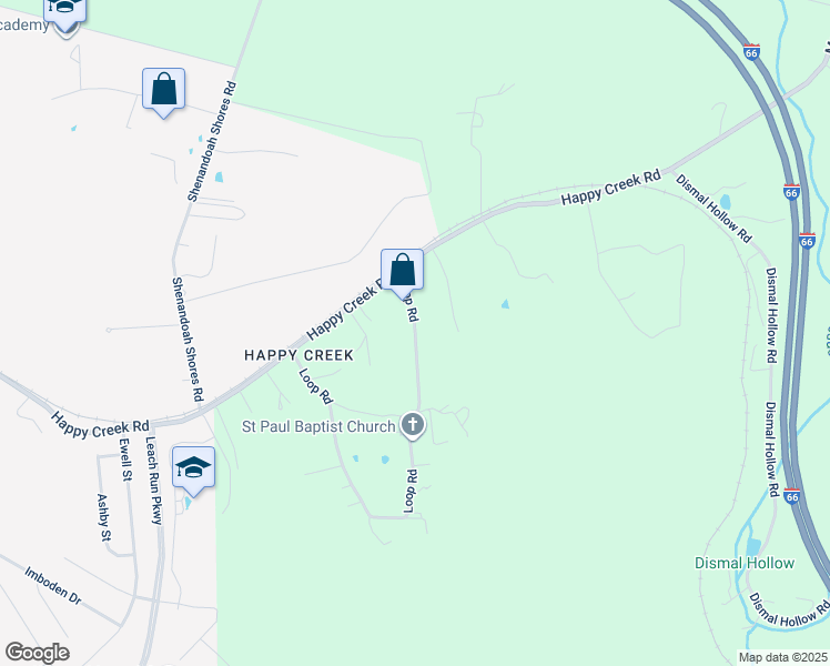 map of restaurants, bars, coffee shops, grocery stores, and more near 876 Loop Road in Front Royal