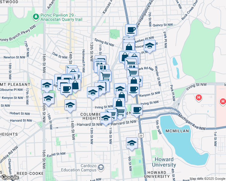 map of restaurants, bars, coffee shops, grocery stores, and more near 3228 Sherman Avenue Northwest in Washington