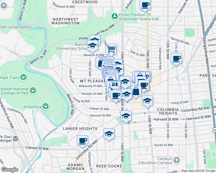 map of restaurants, bars, coffee shops, grocery stores, and more near 101 Independence Avenue Southeast in Washington