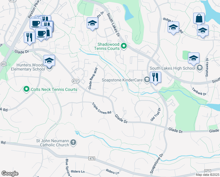 map of restaurants, bars, coffee shops, grocery stores, and more near 11700 Briary Branch Court in Reston