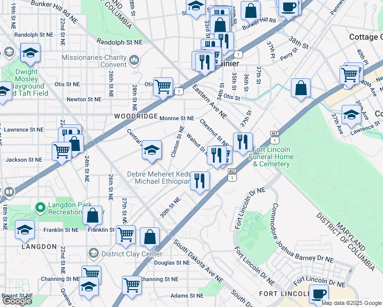 map of restaurants, bars, coffee shops, grocery stores, and more near 3058 Vista Street Northeast in Washington