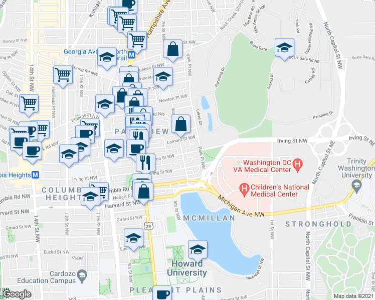 map of restaurants, bars, coffee shops, grocery stores, and more near 101 Independence Avenue Southeast in Washington