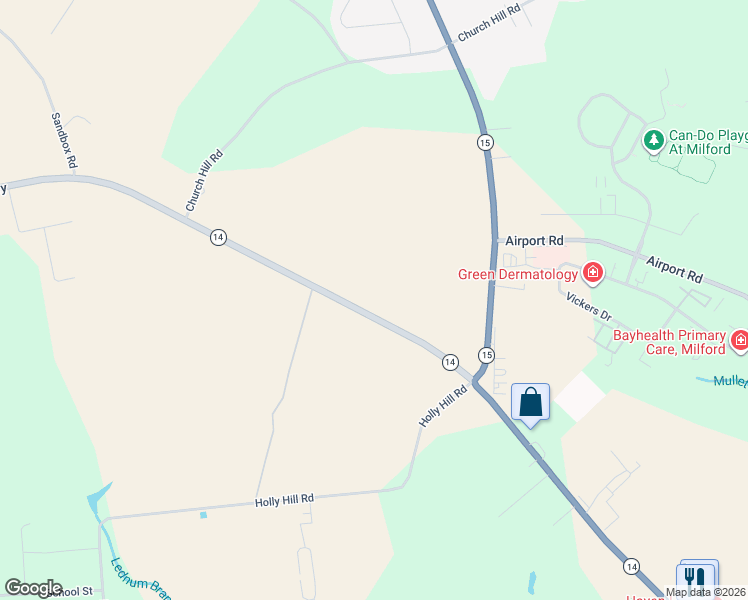 map of restaurants, bars, coffee shops, grocery stores, and more near 1473 Milford Harrington Highway in Milford