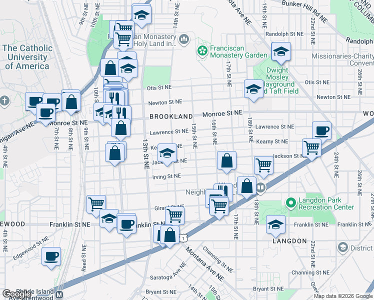 map of restaurants, bars, coffee shops, grocery stores, and more near 101 Independence Avenue Southeast in Washington