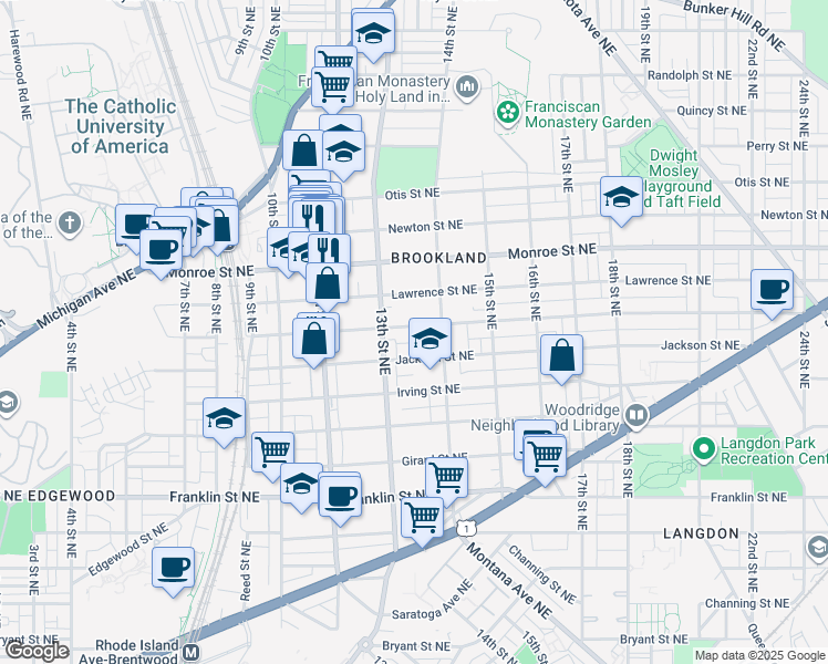 map of restaurants, bars, coffee shops, grocery stores, and more near 101 Independence Avenue Southeast in Washington