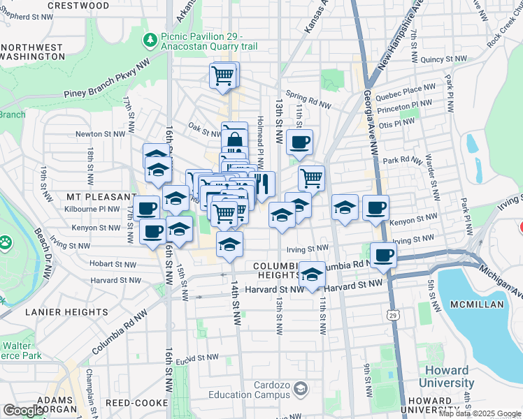 map of restaurants, bars, coffee shops, grocery stores, and more near 101 Independence Avenue Southeast in Washington