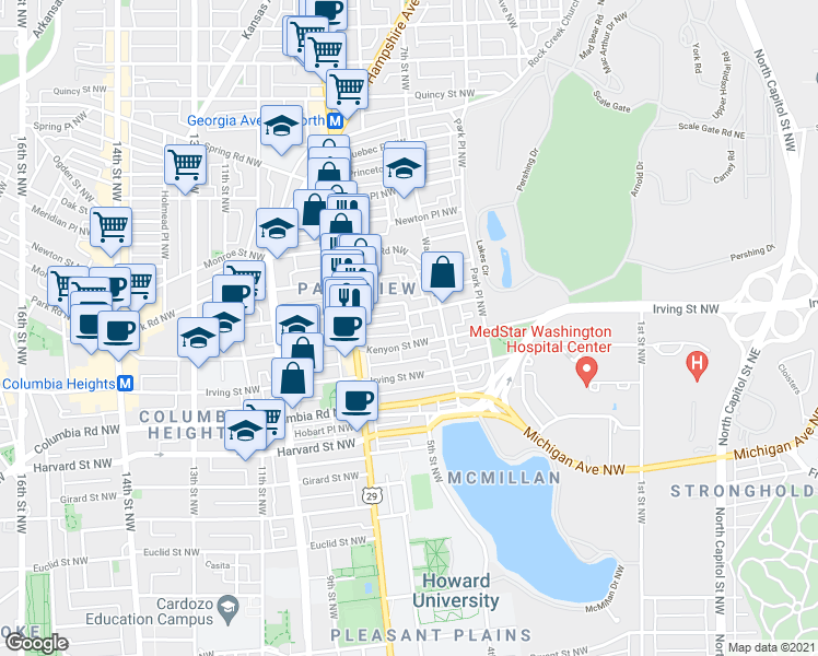 map of restaurants, bars, coffee shops, grocery stores, and more near 101 Independence Avenue Southeast in Washington