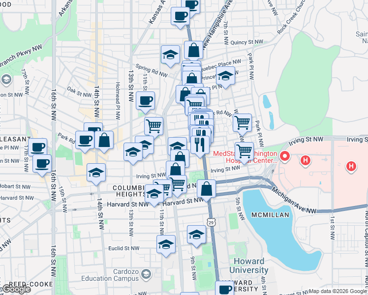 map of restaurants, bars, coffee shops, grocery stores, and more near 101 Independence Avenue Southeast in Washington