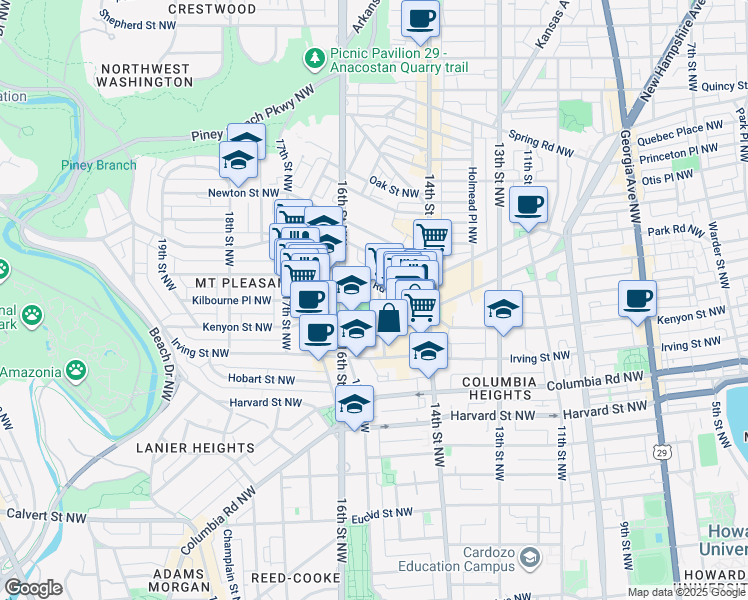 map of restaurants, bars, coffee shops, grocery stores, and more near 101 Independence Avenue Southeast in Washington