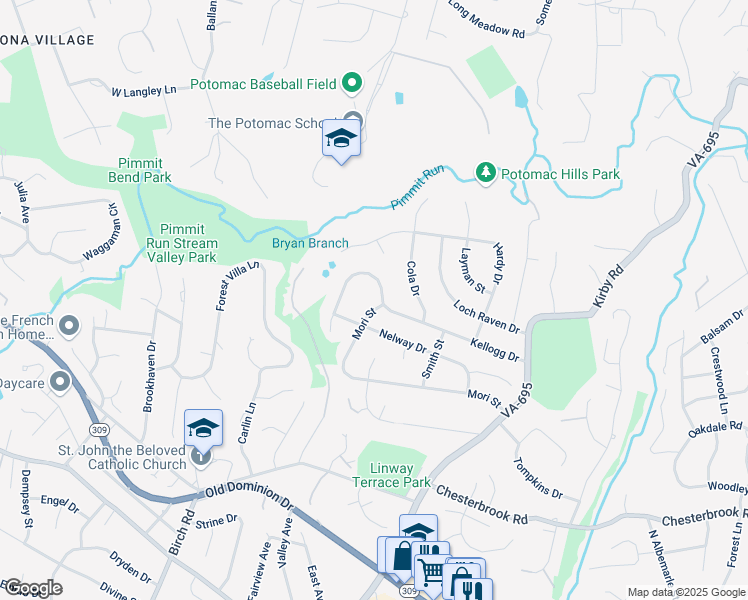 map of restaurants, bars, coffee shops, grocery stores, and more near 6229 Kellogg Drive in McLean