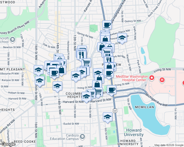 map of restaurants, bars, coffee shops, grocery stores, and more near 101 Independence Avenue Southeast in Washington