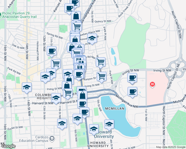 map of restaurants, bars, coffee shops, grocery stores, and more near 101 Independence Avenue Southeast in Washington