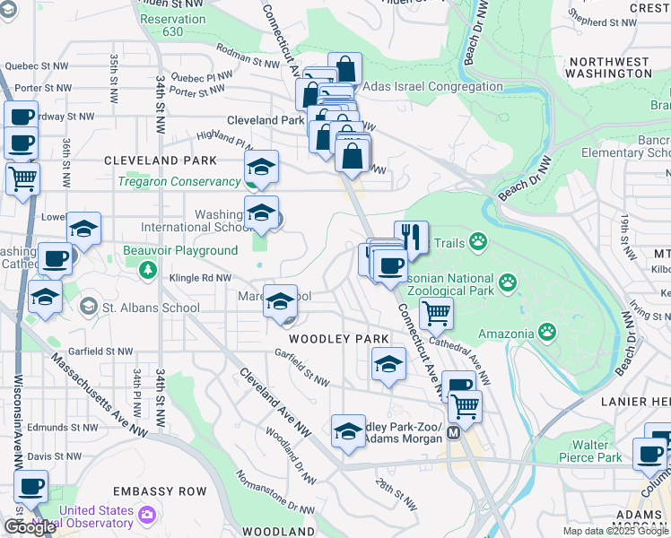 map of restaurants, bars, coffee shops, grocery stores, and more near 2802 Devonshire Place Northwest in Washington
