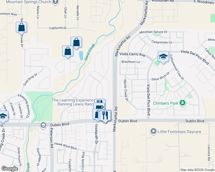 map of restaurants, bars, coffee shops, grocery stores, and more near 6942 Mustang Rim Drive in Colorado Springs
