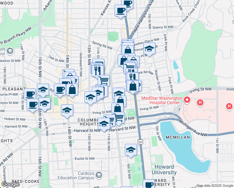 map of restaurants, bars, coffee shops, grocery stores, and more near 101 Independence Avenue Southeast in Washington