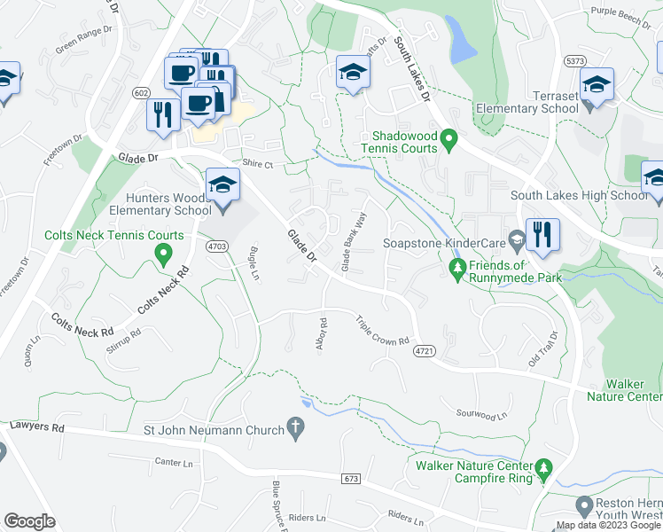 map of restaurants, bars, coffee shops, grocery stores, and more near 2374 Albot Road in Reston