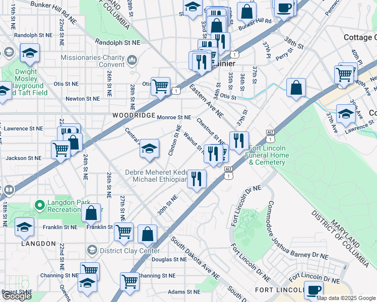 map of restaurants, bars, coffee shops, grocery stores, and more near 3058 Vista Street Northeast in Washington