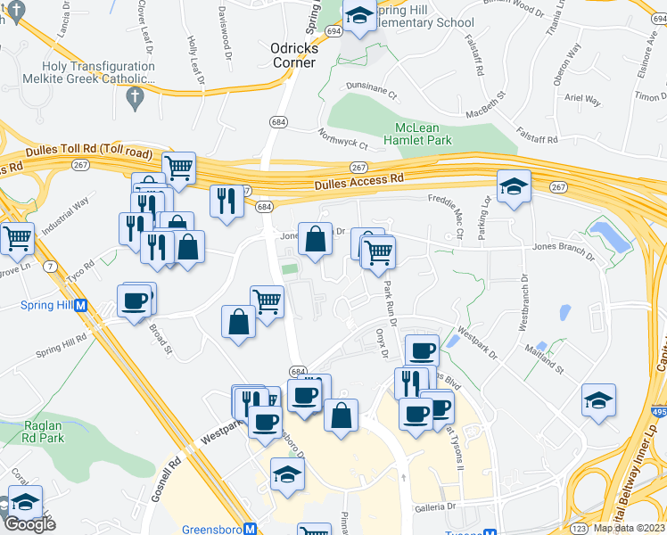 map of restaurants, bars, coffee shops, grocery stores, and more near 1524 Lincoln Way in McLean