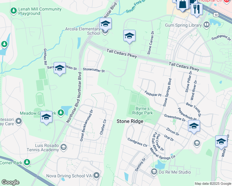 map of restaurants, bars, coffee shops, grocery stores, and more near 24821 Beardgrass Place in Aldie
