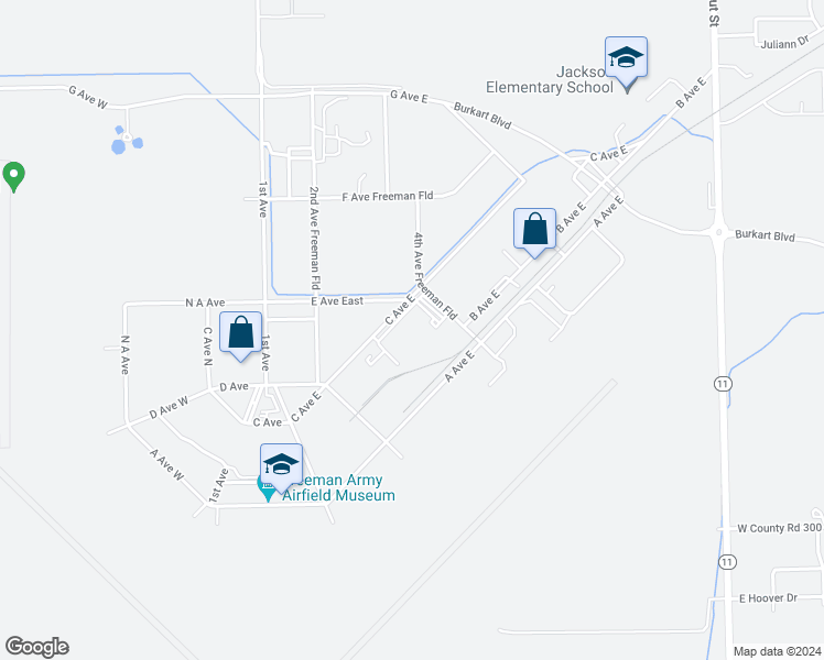 map of restaurants, bars, coffee shops, grocery stores, and more near 2212 4th Avenue in Seymour