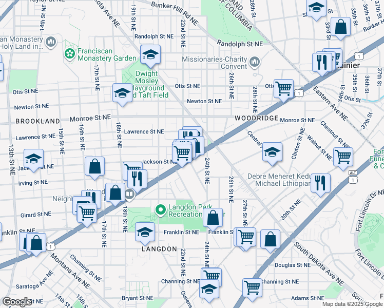 map of restaurants, bars, coffee shops, grocery stores, and more near 101 Independence Avenue Southeast in Washington