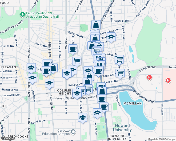 map of restaurants, bars, coffee shops, grocery stores, and more near 776 Lamont Street Northwest in Washington
