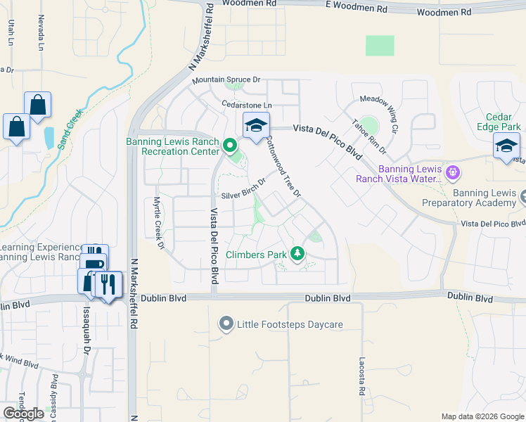 map of restaurants, bars, coffee shops, grocery stores, and more near 6745 Monterey Pine Loop in Colorado Springs