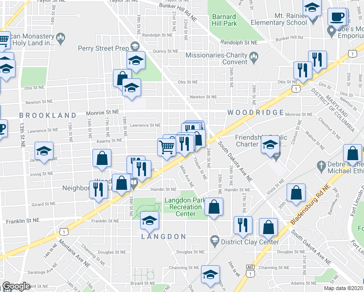 map of restaurants, bars, coffee shops, grocery stores, and more near 101 Independence Avenue Southeast in Washington