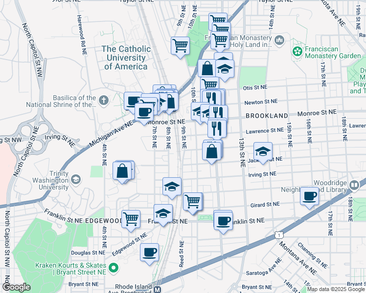 map of restaurants, bars, coffee shops, grocery stores, and more near 101 Independence Avenue Southeast in Washington