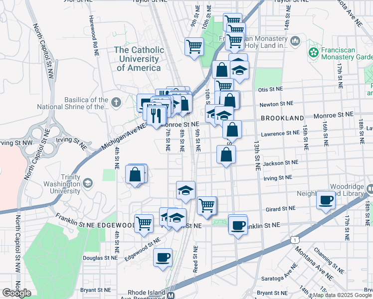map of restaurants, bars, coffee shops, grocery stores, and more near 101 Independence Avenue Southeast in Washington