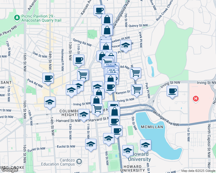 map of restaurants, bars, coffee shops, grocery stores, and more near 101 Independence Avenue Southeast in Washington