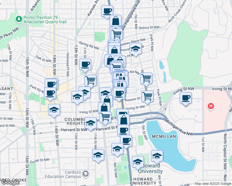 map of restaurants, bars, coffee shops, grocery stores, and more near 101 Independence Avenue Southeast in Washington