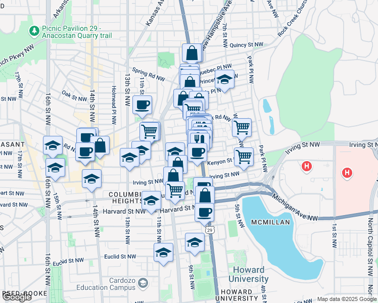 map of restaurants, bars, coffee shops, grocery stores, and more near 101 Independence Avenue Southeast in Washington