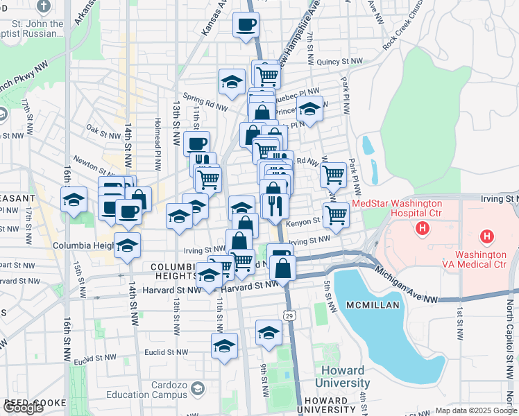map of restaurants, bars, coffee shops, grocery stores, and more near 101 Independence Avenue Southeast in Washington