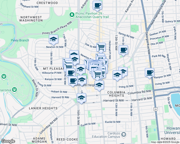 map of restaurants, bars, coffee shops, grocery stores, and more near 101 Independence Avenue Southeast in Washington