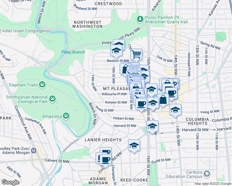 map of restaurants, bars, coffee shops, grocery stores, and more near 101 Independence Avenue Southeast in Washington