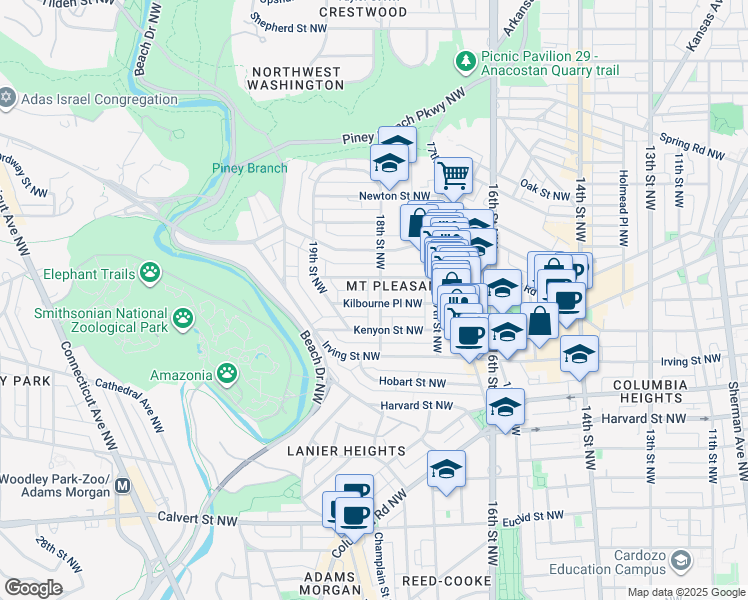 map of restaurants, bars, coffee shops, grocery stores, and more near 101 Independence Avenue Southeast in Washington