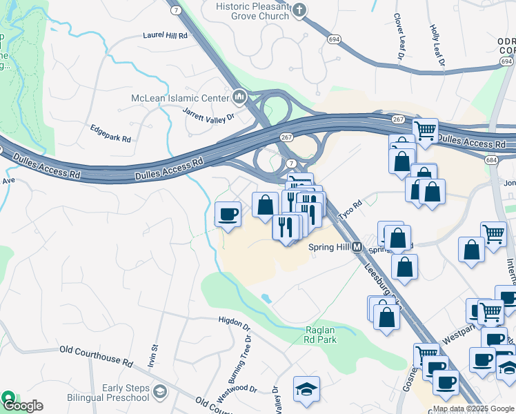 map of restaurants, bars, coffee shops, grocery stores, and more near 1510 Northern Neck Drive in Vienna