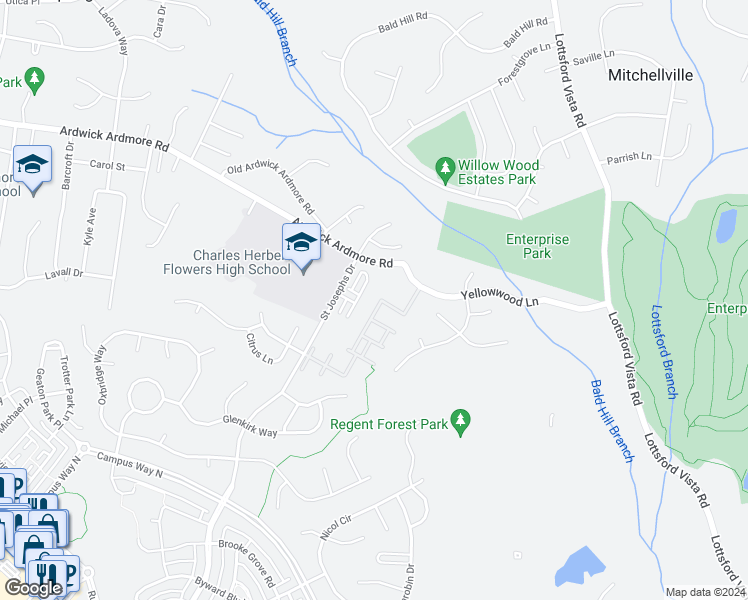 map of restaurants, bars, coffee shops, grocery stores, and more near 2816 Berrywood Lane in Springdale