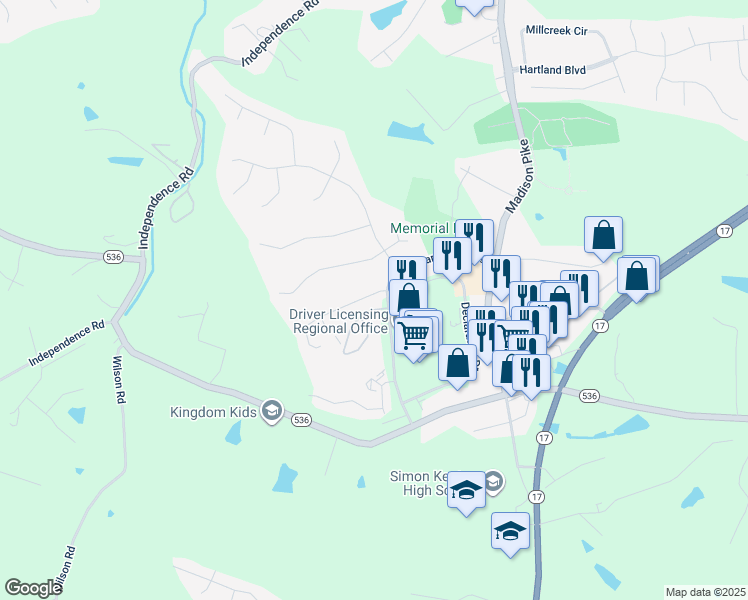 map of restaurants, bars, coffee shops, grocery stores, and more near 10702 Brent Ridge Circle in Independence