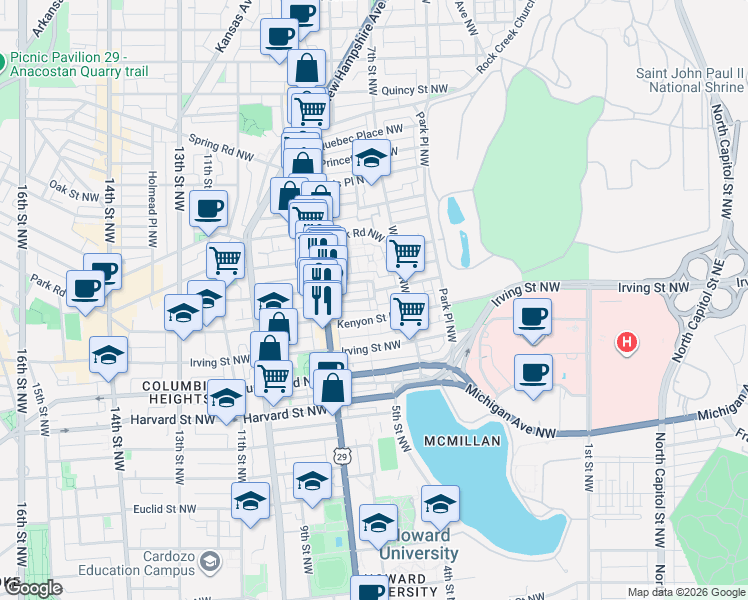 map of restaurants, bars, coffee shops, grocery stores, and more near 101 Independence Avenue Southeast in Washington