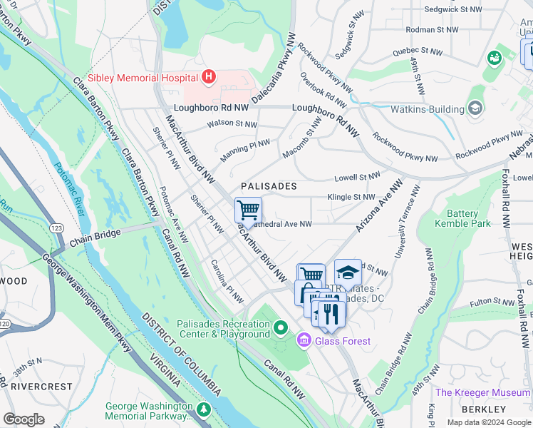 map of restaurants, bars, coffee shops, grocery stores, and more near 5511 Hawthorne Place Northwest in Washington