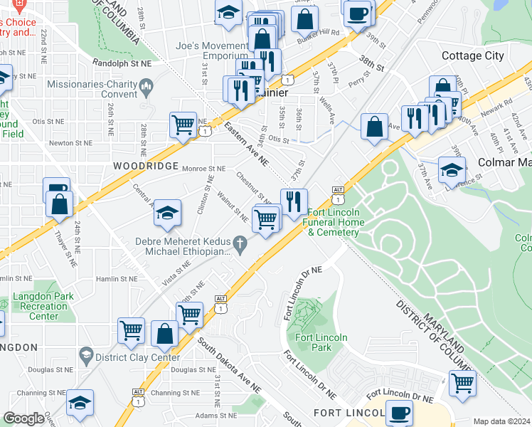map of restaurants, bars, coffee shops, grocery stores, and more near 101 Independence Avenue Southeast in Washington